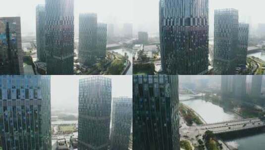 成都锦江工业园区CBD写字楼无人机航拍高清在线视频素材下载