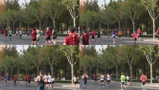 上海马拉松跑者奔跑背影高清在线视频素材下载