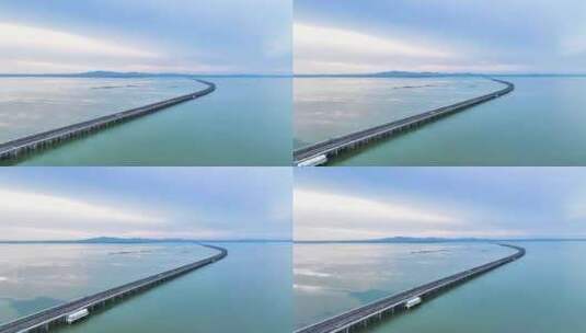 南京石臼湖和石臼湖特大桥的航拍风光高清在线视频素材下载