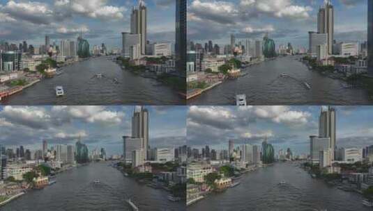 HDR泰国航拍曼谷湄南河城市高楼天际线高清在线视频素材下载