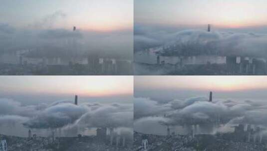 平流雾航拍上海高清在线视频素材下载