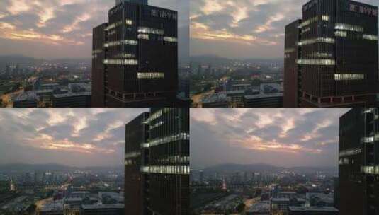 厦门环东科学城写字楼和黄昏天空航拍高清在线视频素材下载