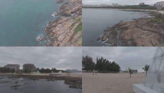海南陵水清水湾龙头岭礁石航拍高清在线视频素材下载