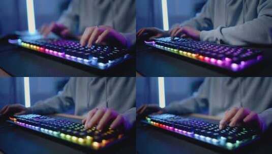 发光机械键盘打游戏高清在线视频素材下载