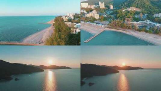 马来西亚槟城丁宜海日落滩航拍4K高清在线视频素材下载