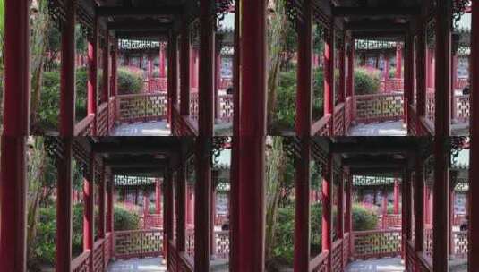 古典园林走廊：深圳福田锦绣园高清在线视频素材下载