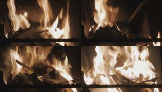 在炉子里安全地燃烧纸板，看着火增长并消耗高清在线视频素材下载