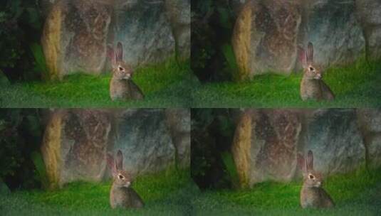 草丛上不动呆望的兔子高清在线视频素材下载