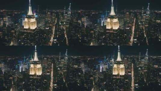 杰出的帝国大厦在运动背景夜纽约全景高清在线视频素材下载
