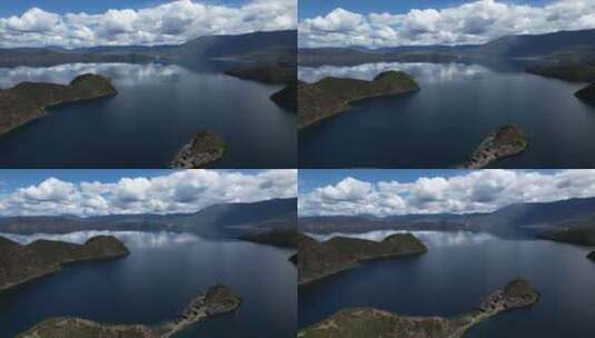 云南丽江泸沽湖摩梭族美景高空航拍高清在线视频素材下载