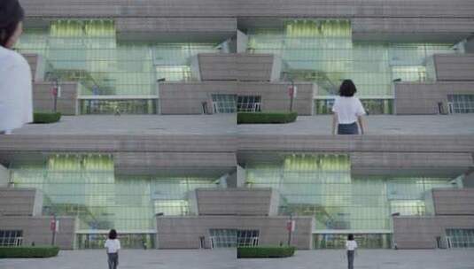 高级感镜头天津文化中心模特行走背影高清在线视频素材下载