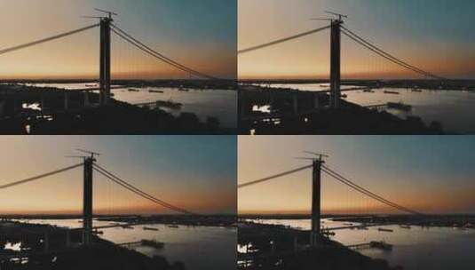 武汉大桥城市日落航拍高清在线视频素材下载