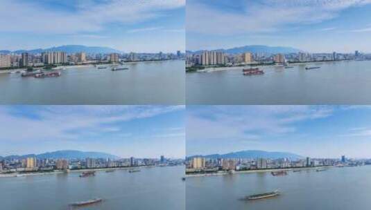 长江航运与九江岸线航拍延时高清在线视频素材下载