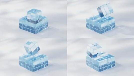透明玻璃方块几何体三维渲染高清在线视频素材下载