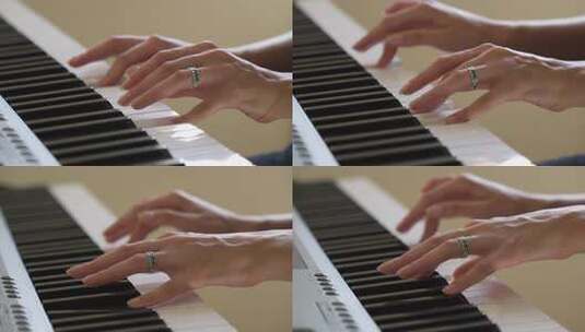 一个女人在明亮的房间里玩合成器。特写高清在线视频素材下载