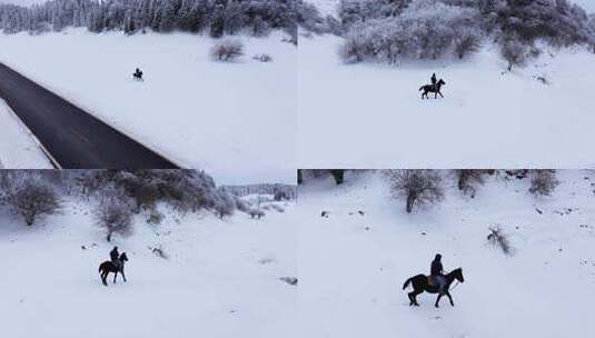 重庆武隆仙女山雪景骑马高清在线视频素材下载