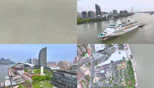 杨浦滨江杨浦大桥东方渔人码头高清在线视频素材下载