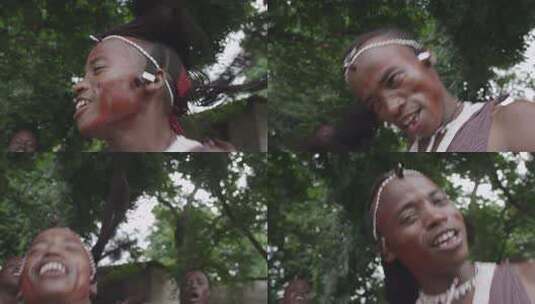 非洲坦桑尼亚色非洲马赛人穿传统服装跳舞唱歌高清在线视频素材下载