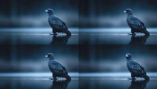 蓝色调雄鹰伫立水面尽显王者风范高清在线视频素材下载