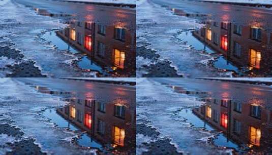 道路积水与结冰景象高清在线视频素材下载