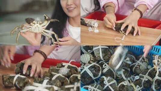 4K美女蟹农扎螃蟹高清在线视频素材下载