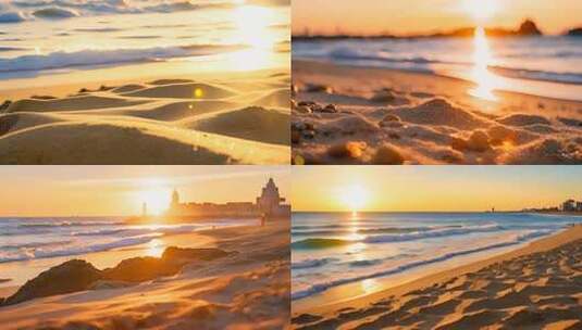 秦皇岛阿那亚海滩海滩日落时分海景高清在线视频素材下载