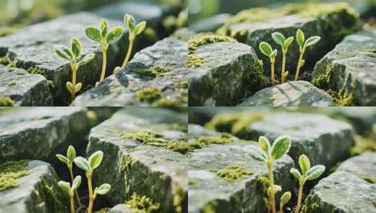 石缝中幼苗生长特写高清在线视频素材下载
