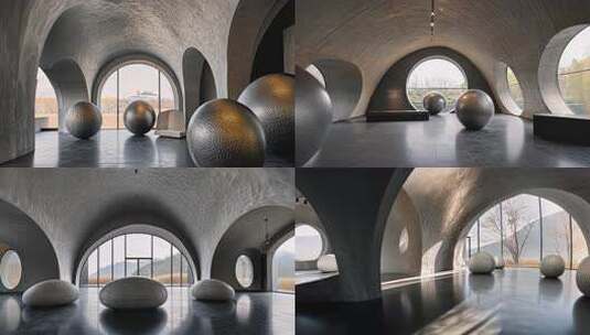 空间艺术现代建筑雕塑融合几何结构光影效果高清在线视频素材下载