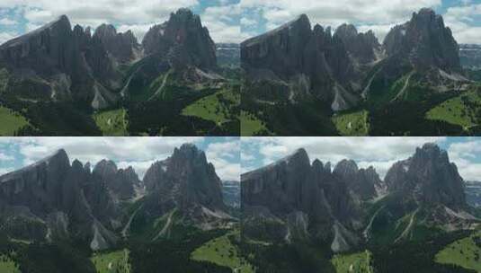 航拍森林高山山脉树林草地蓝天白云高清在线视频素材下载