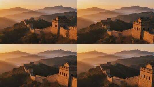 跨年震撼航拍长城日出风光视频高清在线视频素材下载