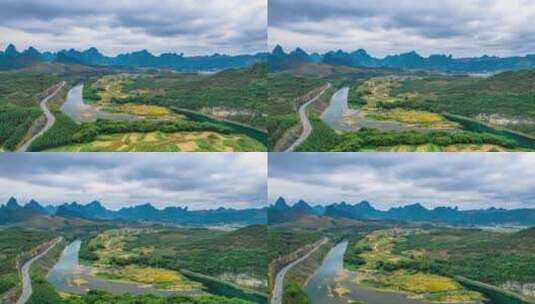 喀斯特地貌延时风景城镇十万山河池广西航拍高清在线视频素材下载