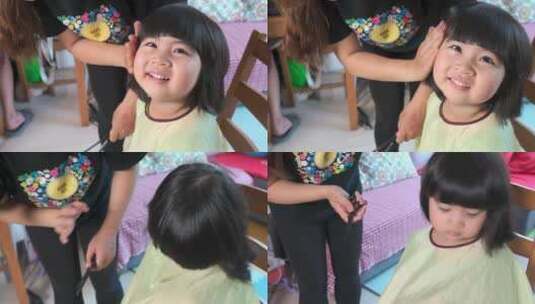 为女儿剪发的中国母亲高清在线视频素材下载