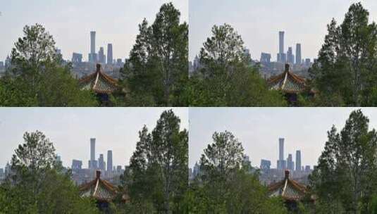 北京景山看古建筑与国贸CBD商业区同框高清在线视频素材下载