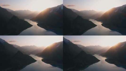 雪山湖泊视频夕阳照射青藏高原雪峰湖泊湖水高清在线视频素材下载