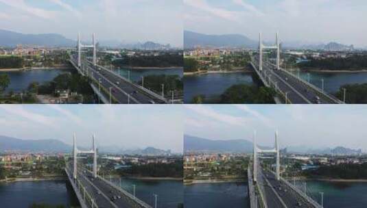 桂林南洲大桥前进右环绕高清在线视频素材下载