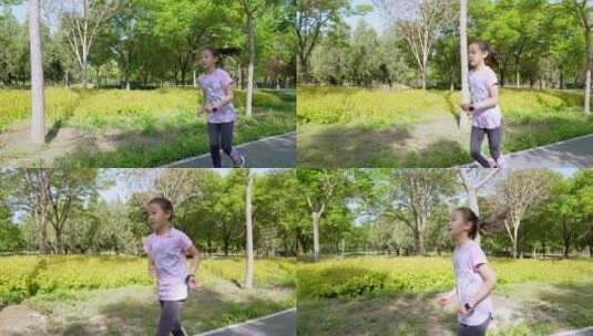 清晨在公园锻炼身体的中国女孩高清在线视频素材下载