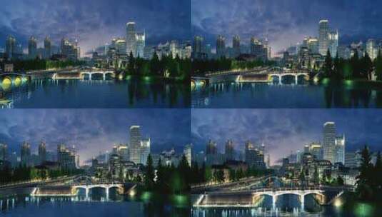 三维城市景观夜景动画高清在线视频素材下载