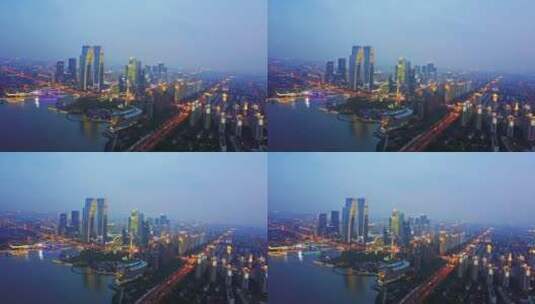 航拍 苏州金融中心 金鸡湖 夜景高清在线视频素材下载