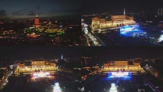 河南省洛阳市应天门灯光秀表演视频素材高清在线视频素材下载