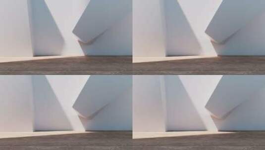 几何体建筑空间与木地板3D渲染高清在线视频素材下载
