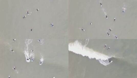 4K航拍海南三亚冲浪--长镜头俯拍2022高清在线视频素材下载