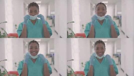 女医生摘掉口罩微笑的特写镜头高清在线视频素材下载