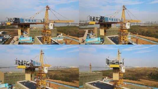 中国建筑工地塔吊航拍高清在线视频素材下载