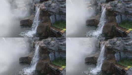 西安大唐芙蓉园的人工瀑布高清在线视频素材下载