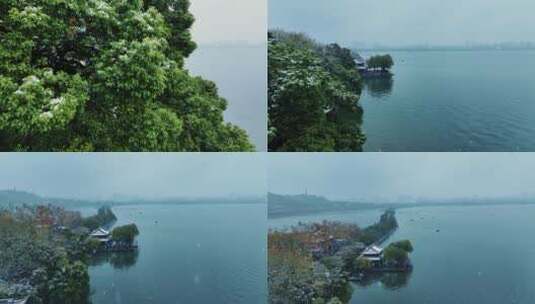 【4K航拍】2022杭州西湖湘湖雪景高清在线视频素材下载