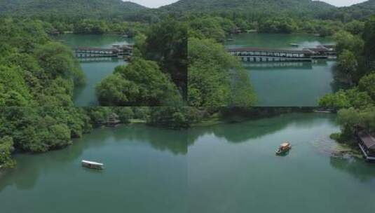 航拍杭州西湖浴鹘湾自然风景高清在线视频素材下载