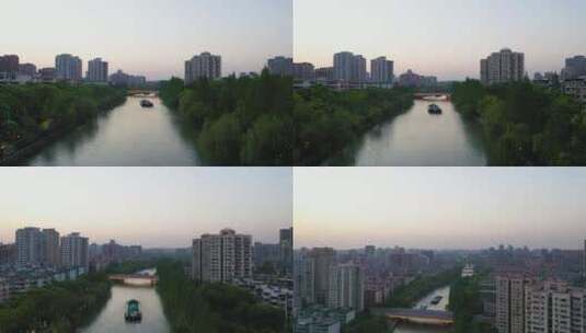 杭州拱墅区大运河武林门沿河风光航拍高清在线视频素材下载