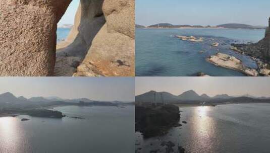 航拍山东荣成马栏湾海龙柱海鸥海驴岛合集高清在线视频素材下载