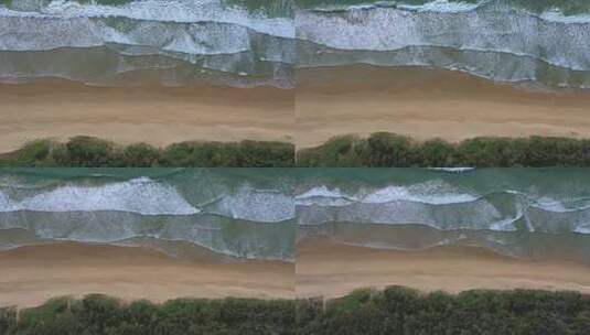 俯拍海浪沙滩大海航拍海滩唯美海边海水浪潮高清在线视频素材下载