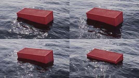 海洋里漂浮的集装箱循环动画3D渲染高清在线视频素材下载